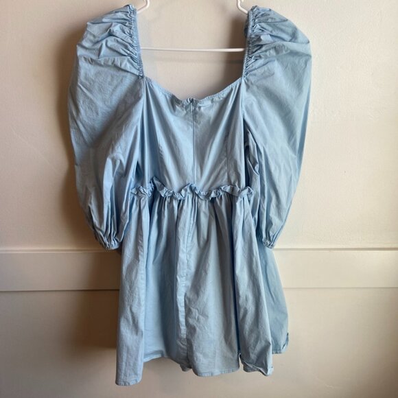 Cider Light Blue Deep V Mutton Sleeve Dress - Picture 4 of 6